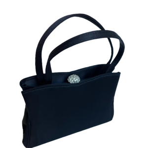 Harry Levine HL Vintage Black Silk Evening Bag Clutch Purse Rhinestone Clasp